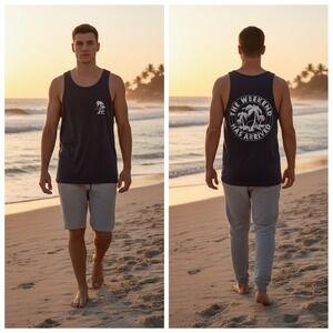 Chubbies Mens The Relaxer Tank Top Navy Blue Graphic Palm Tree Small NWT 600231